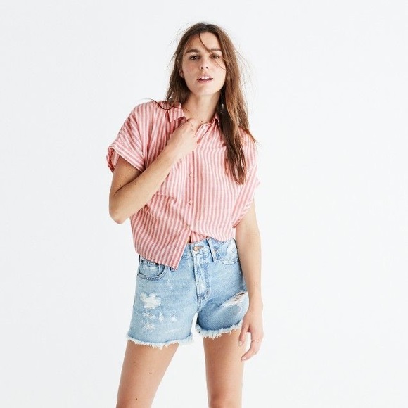 Madewell Central Tie- back Shirt in Rose Stripe - Picture 9 of 10